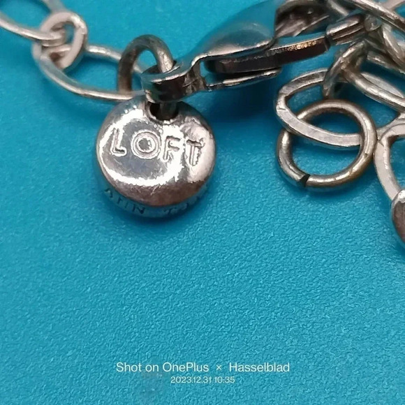 LOFT Silver Tone Link Blue Mix Beads Necklace 26" - Picture 8 of 9